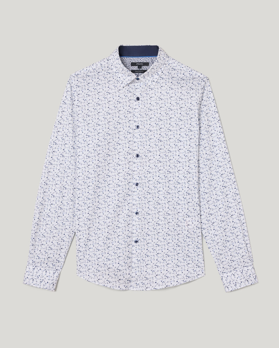 Young Floral Print Long Sleeve Shirt, Blue, hi-res